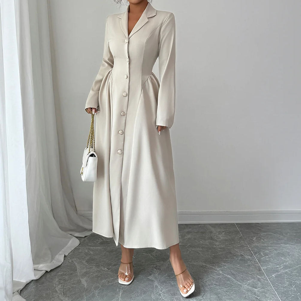 Blazer Collar Long Maxi Dress