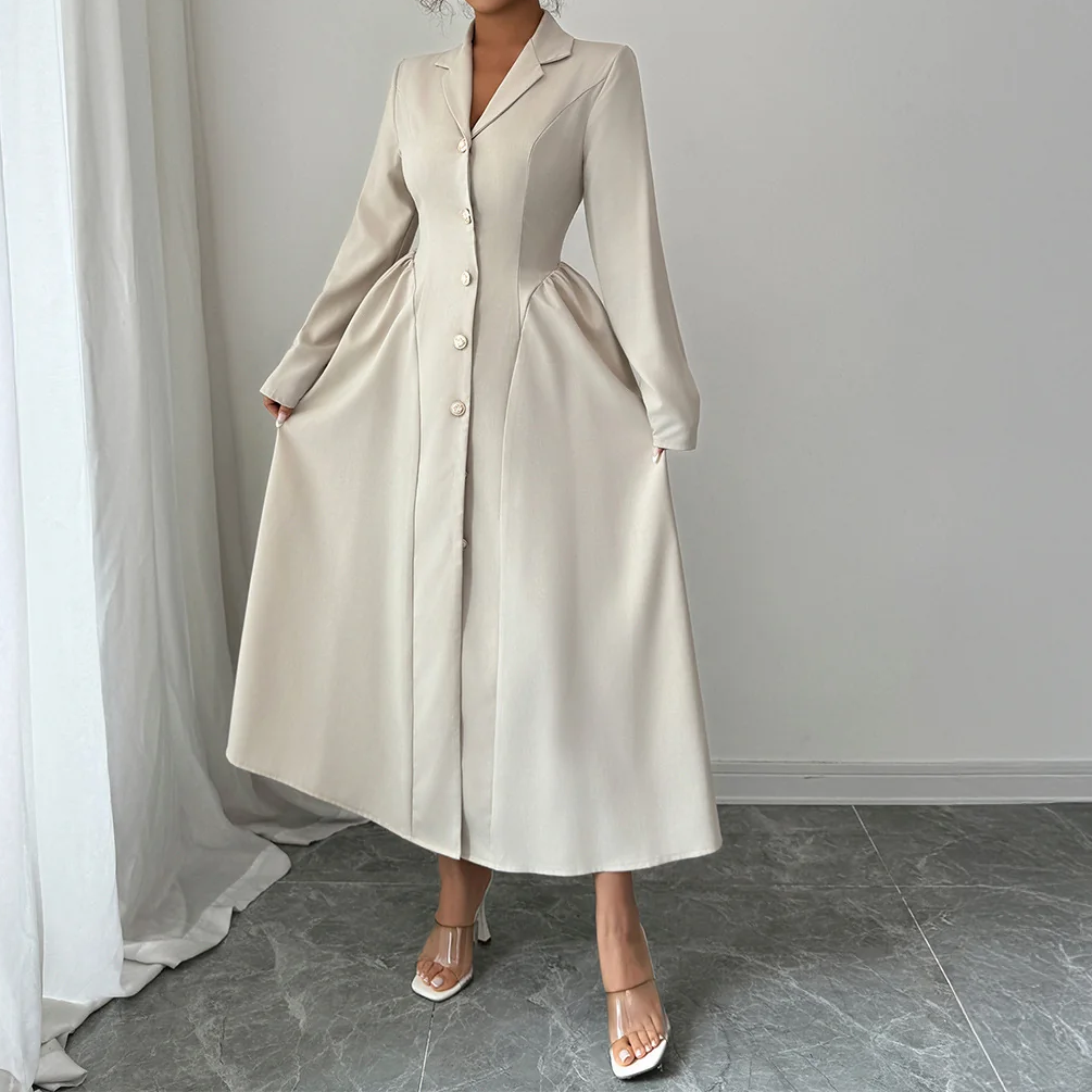 Blazer Collar Long Maxi Dress