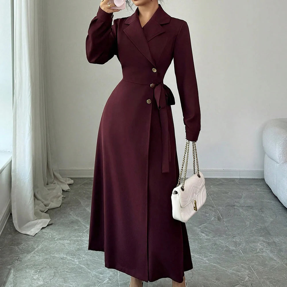 Notch Lapel Suit Collar Maxi Dress