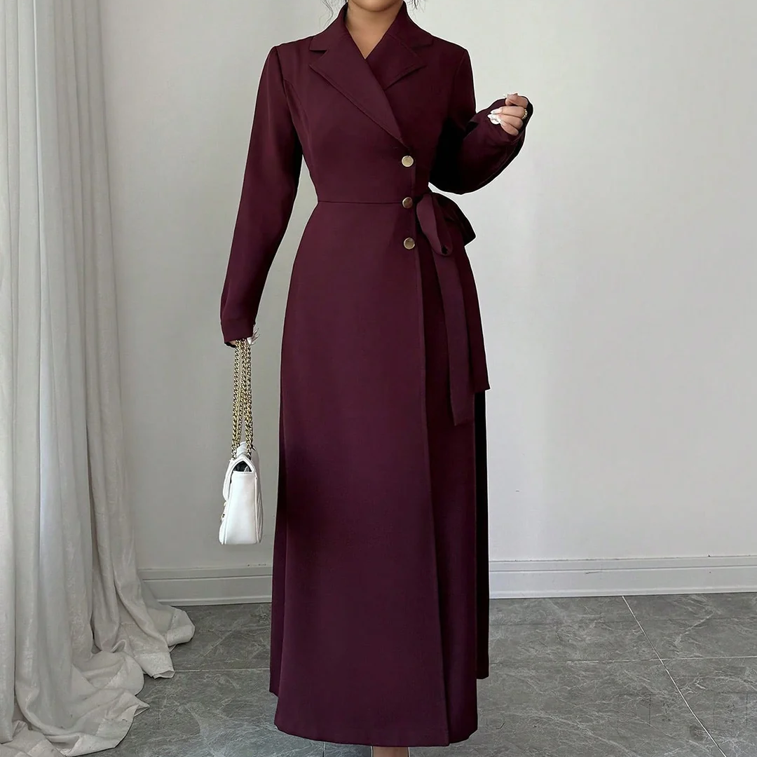 Notch Lapel Suit Collar Maxi Dress