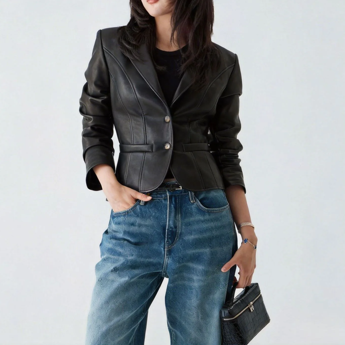 Slim Tailored Lapel Faux Leather Jacket