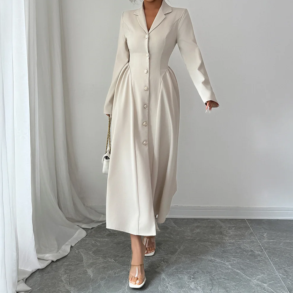 Blazer Collar Long Maxi Dress