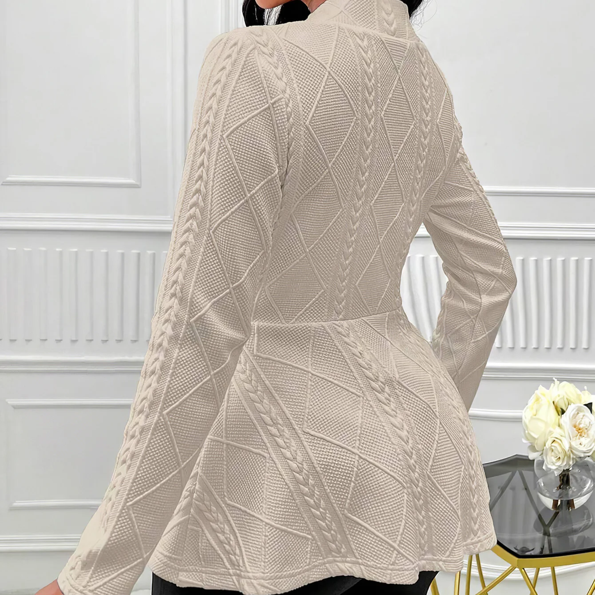 Textured Jacquard Longline Blazer Coat