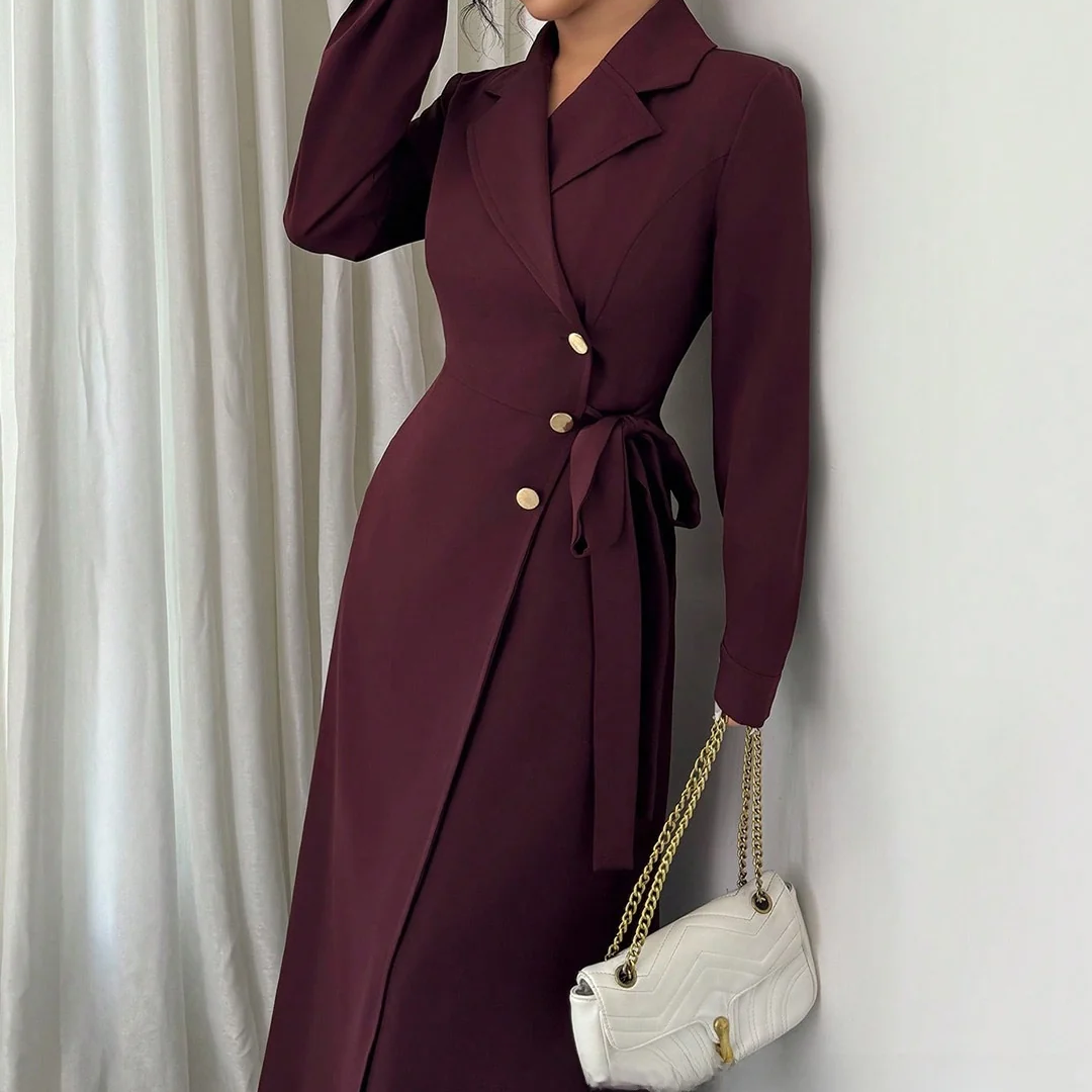 Notch Lapel Suit Collar Maxi Dress