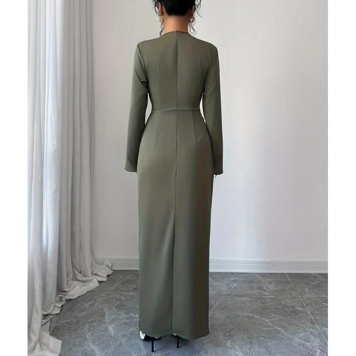 V-Neck Long Sleeve Slit Maxi Dress