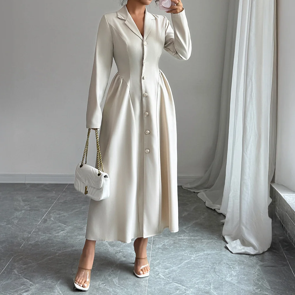 Blazer Collar Long Maxi Dress