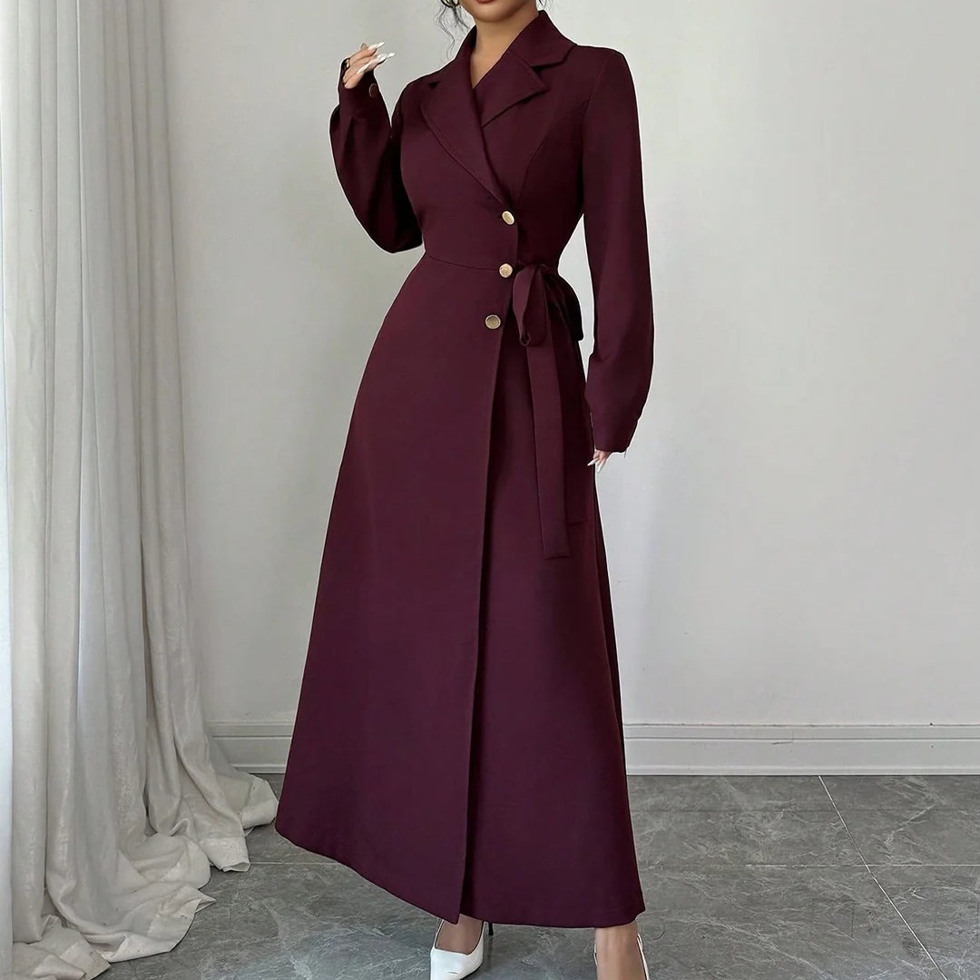 Notch Lapel Suit Collar Maxi Dress