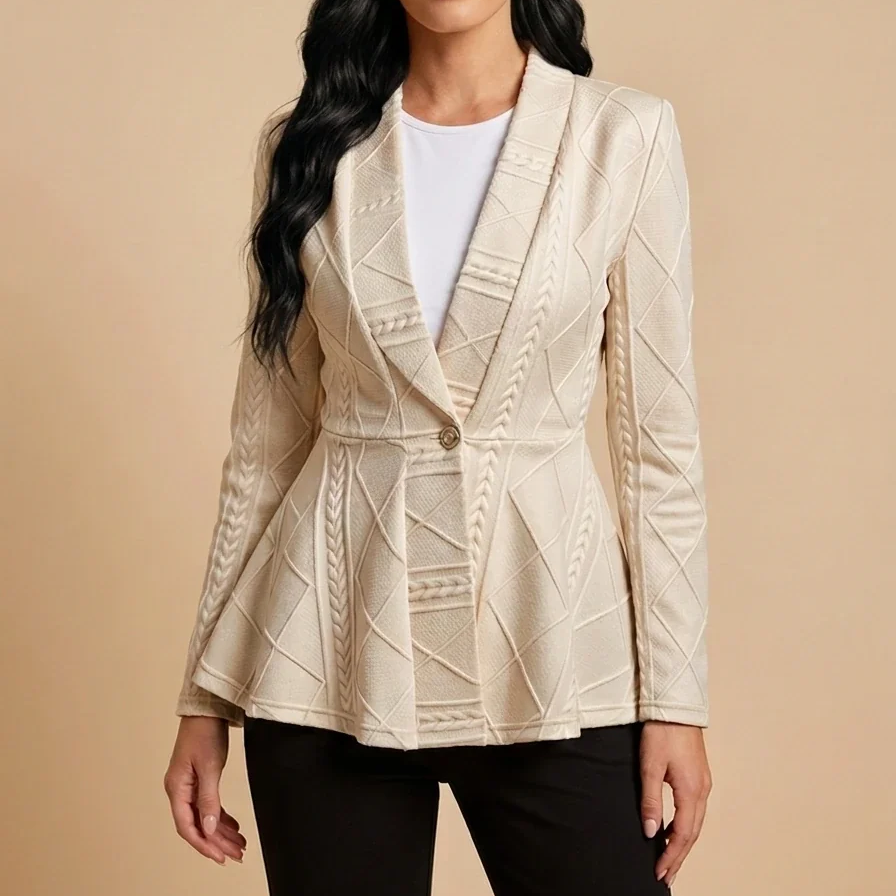 Textured Jacquard Longline Blazer Coat
