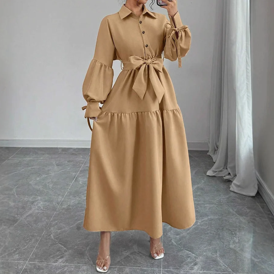 Collared Long Sleeve Maxi Dress