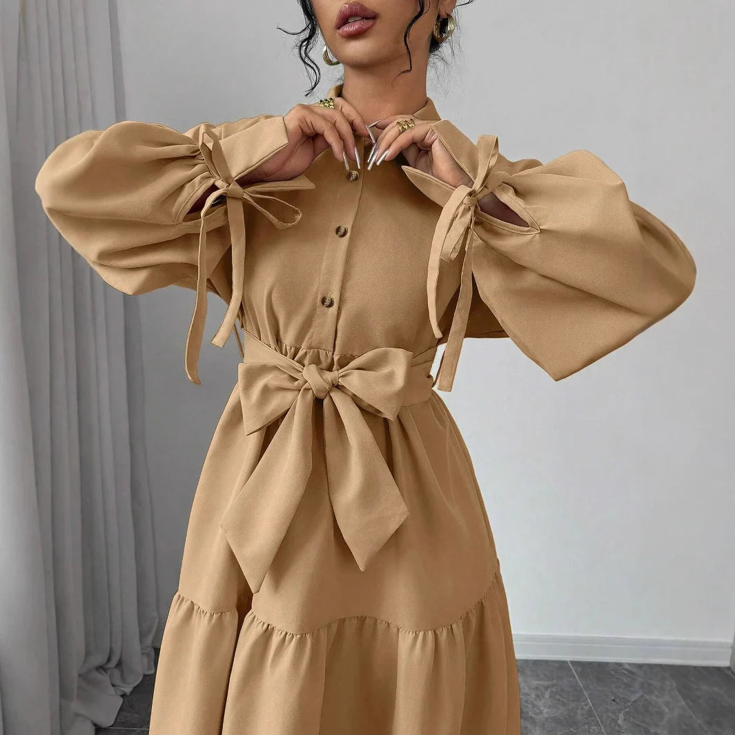 Collared Long Sleeve Maxi Dress