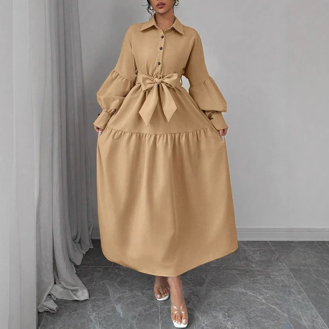 Collared Long Sleeve Maxi Dress